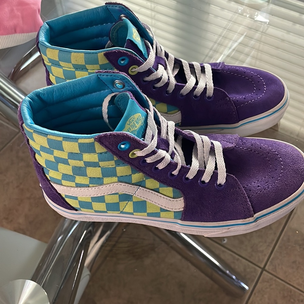 PURPLE WITH  CHECHERED GREEN VAN UNISEX M 5.5 W 7 - Picture 3 of 6